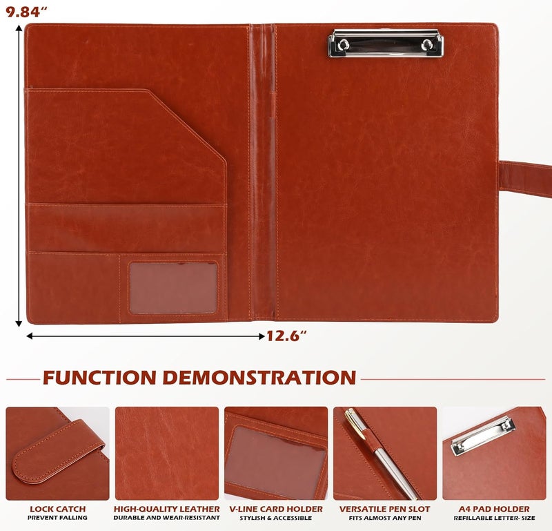 Tiankool Padfolio Portfolio Folder Binder -Faux Leather Portfolio Folder with Cover for A4 Notepad Holder, Business Portfolio for Resume, Legal Pad, Interview, Letter-size Padfolio for Women/Men,Brown - Image 2